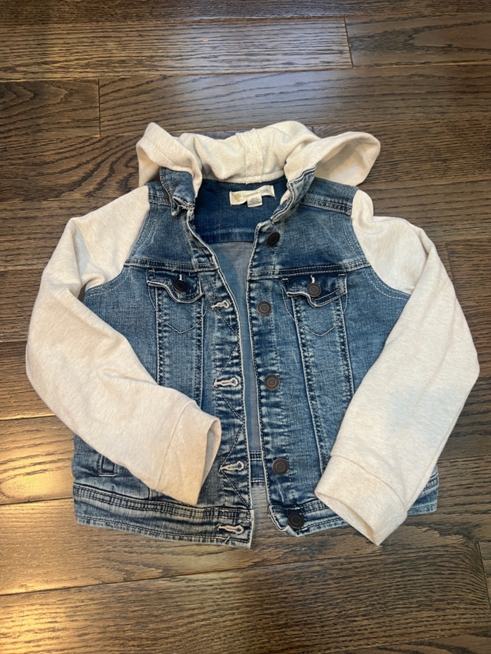 Girls Tucker + Tate Blue Denim Jacket with Cream Hoodie Sleeves